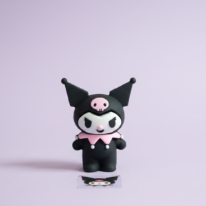 cute kuromi inspired mini figure eraser | pastel pink collectible toy