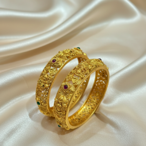 royal antique gold filigree bangles with ruby accents