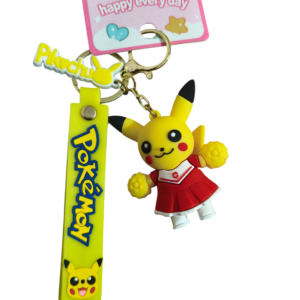 cute yellow character keychain – 3d cartoon key ring with dress & silicone strap | kids bag charm