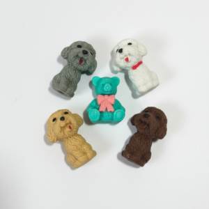cute puppy & teddy erasers set – 5pcs 3d animal shaped soft erasers for kids | school stationery gift pack