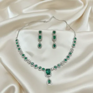 modern luxury emerald & diamond finish statement necklace set | ka treasure hub