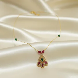 ainty lakshmi "invisible" chain pendant with ruby & pearl accents | ka treasure hub