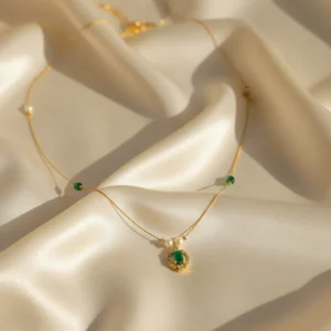 invisible chain minimal emerald stone pendant necklace – elegant gold finish chain