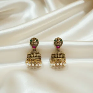 antique gold kemp jhumkas | traditional lakshmi stud pearl drop earrings